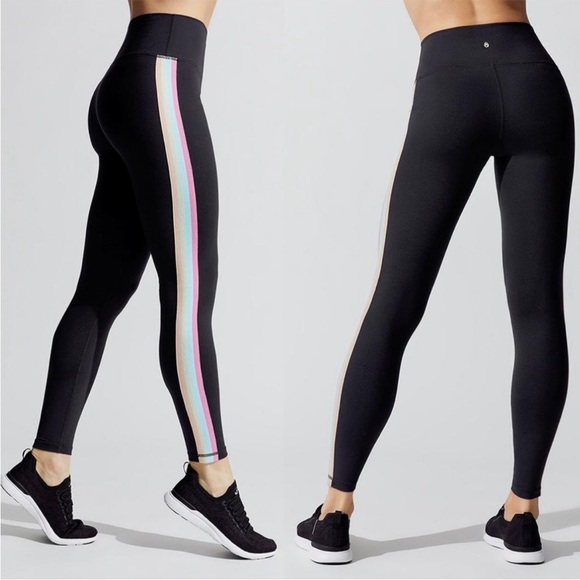 Spiritual Gangster High Waist 7/8 Metallic Sparkle Stripe Legging Rainbow Small - Picture 3 of 13